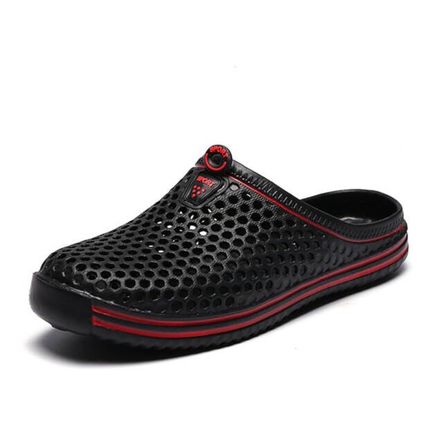 Black Mesh Comfort Clogs with Red Trim
