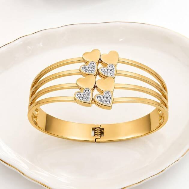 Gold Stainless Steel Heart Cutout Bangle