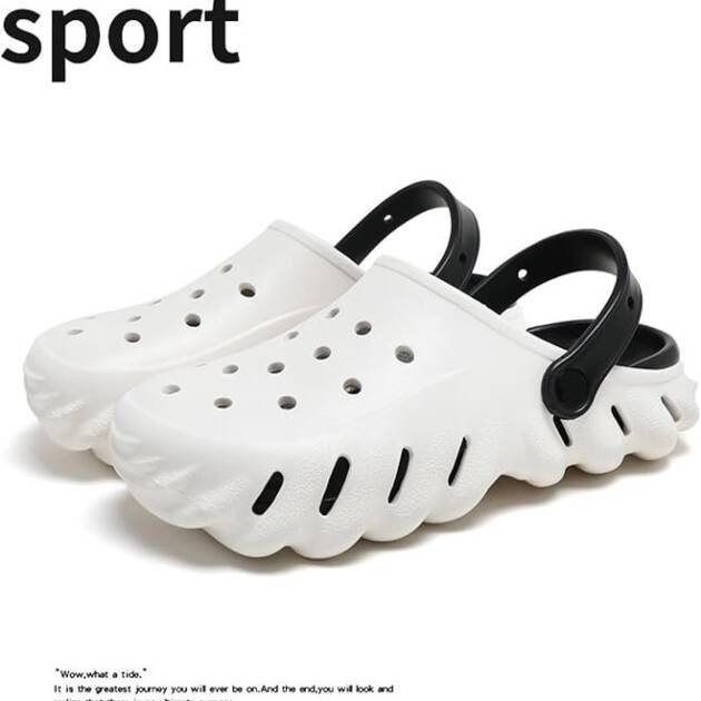 White & Black Sport Platform Clogs