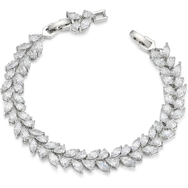 Silver Rhinestone Leaf Tennis Bracelet (Pair)