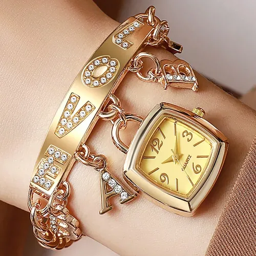Gold-Tone Chain Pendant Watch Bracelet