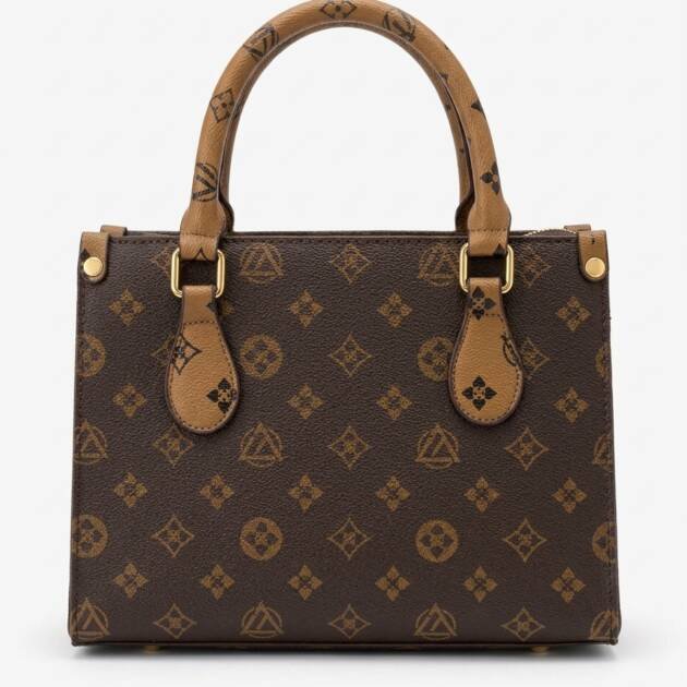 Brown Monogram-Style Faux-Leather Tote Handbag
