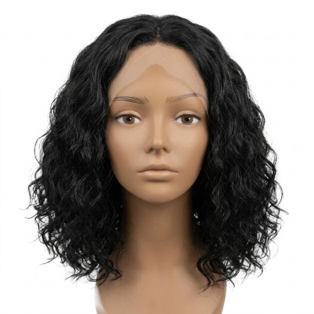 14 Inch Human Hair Fiber Blend Curly Lace Wig