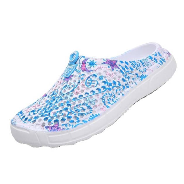 Blue Floral Breathable Comfort Clogs
