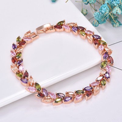 Pink Rose-Tone Rhinestone Bracelet